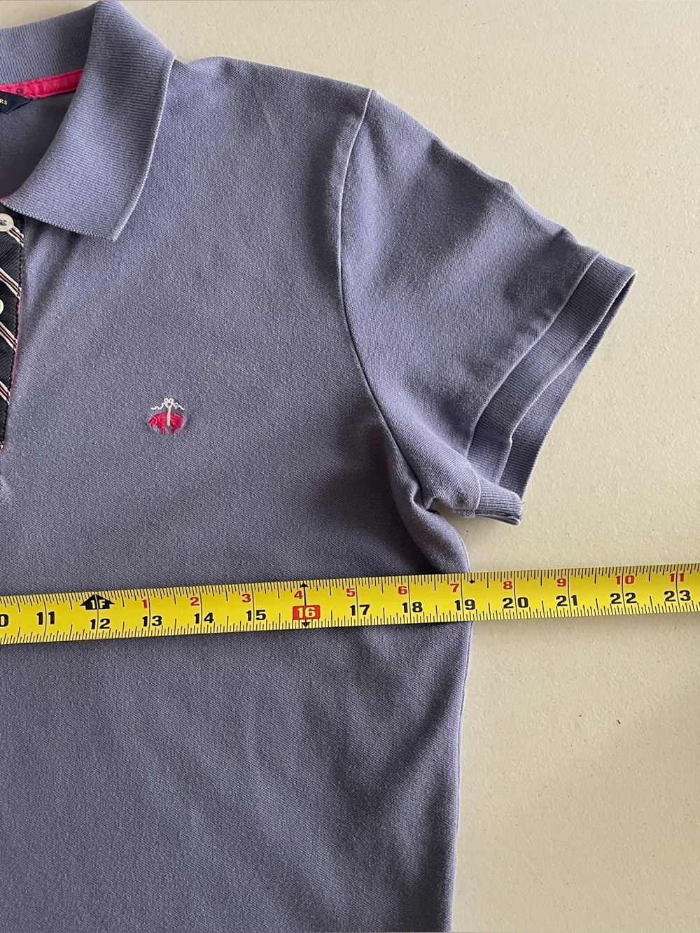 Brooks Brothers Women’s Short Sleeve Polo Shirt in Violet Blue w Plaid details L - Picture 3 of 8